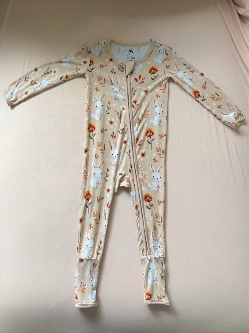 Pre-Loved Lama Littles Bamboo Beige Bunny Print One-Piece